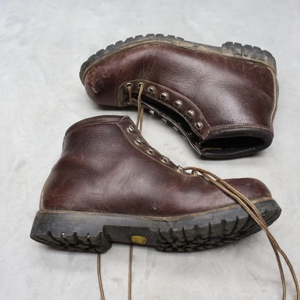 Fabiano Men? 8 Narrow Hiking‎ Boots Brown Leather Lug Lace Rugged Italy VTG RARE